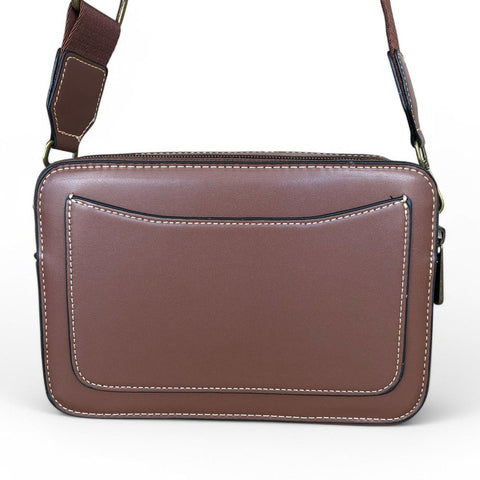 BROWN PU Leather Cotton Road Sling Bag with FLORAL Panel