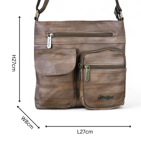 BROWN PU Leather Cotton Road Sling Bag with Pockets