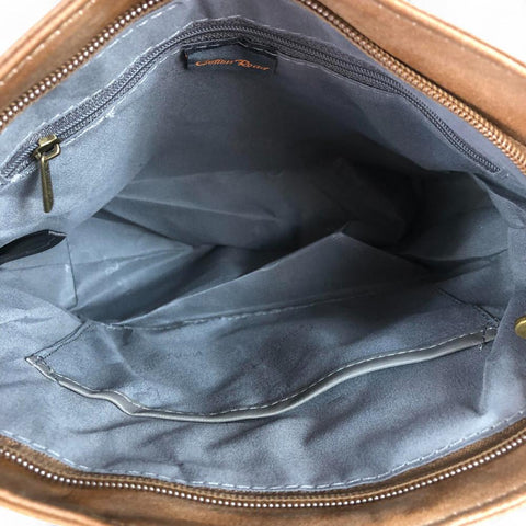 BROWN PU Leather Cotton Road Sling Bag with Pockets