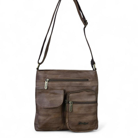 BROWN PU Leather Cotton Road Sling Bag with Pockets