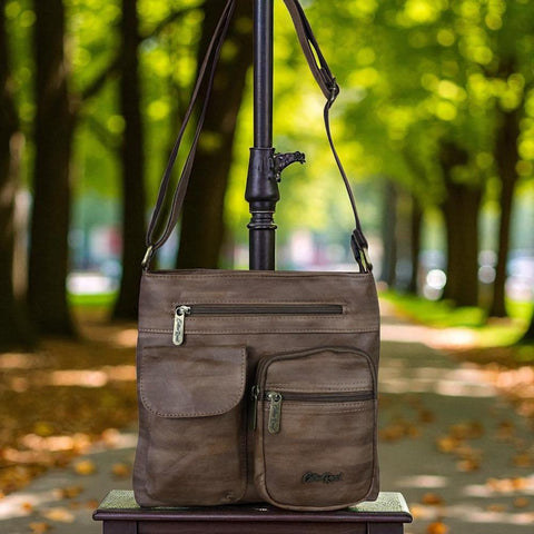 BROWN PU Leather Cotton Road Sling Bag with Pockets