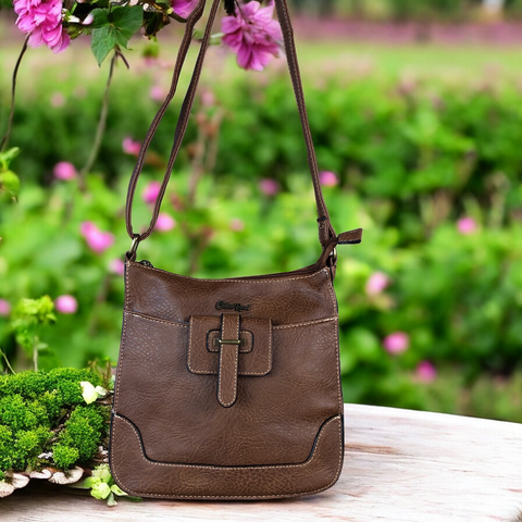 BROWN PU Leather Cotton Road Sling Bag