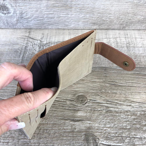BROWN and KHAKI PU Leather Cotton Road Card Holder