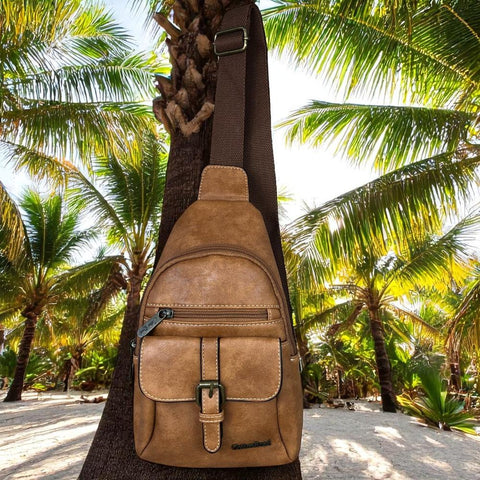CAMEL Cotton Road PU Leather Cross Body Bag / Mini Backpack