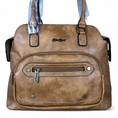 CAMEL PU Leather Cotton Road Handbag with STUDDS