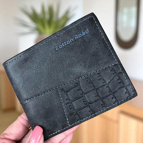 CHARCOAL BLACK MENS Cotton Road PU Leather Wallet