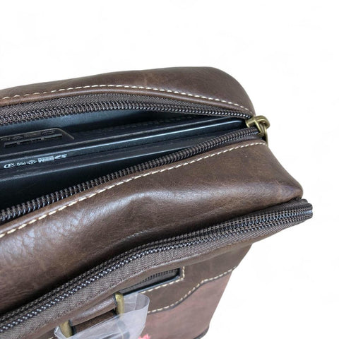 COFFEE BROWN Cotton Road PU Leather Laptop Bag with PROTEAS