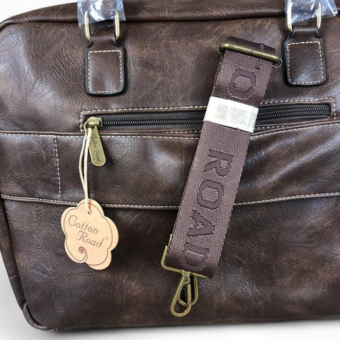 COFFEE BROWN Cotton Road PU Leather Laptop Bag with PROTEAS