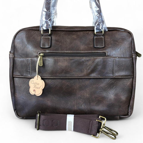 COFFEE BROWN Cotton Road PU Leather Laptop Bag with PROTEAS