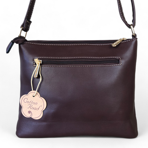 COFFEE BROWN Cotton Road PU Leather Sling Bag with EMBROIDERED PROTEA