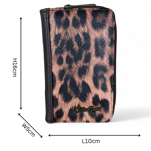 COFFEE BROWN Medium Cotton Road PU Leather Wallet with LEOPARD Print detailing