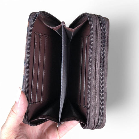 COFFEE BROWN Medium Cotton Road PU Leather Wallet with LEOPARD Print detailing