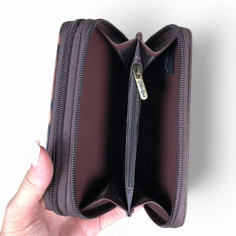 COFFEE BROWN Medium Cotton Road PU Leather Wallet with LEOPARD Print detailing