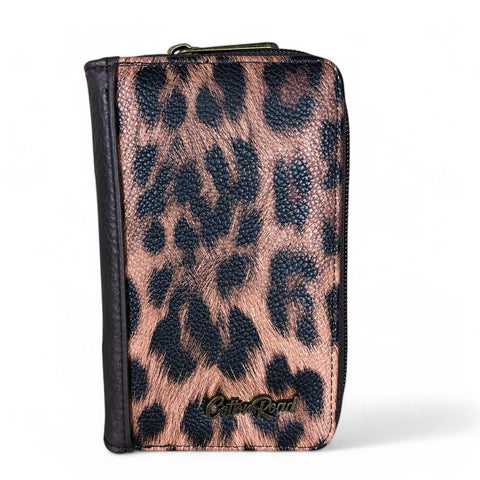COFFEE BROWN Medium Cotton Road PU Leather Wallet with LEOPARD Print detailing