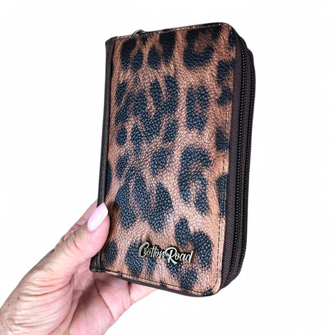 COFFEE BROWN Medium Cotton Road PU Leather Wallet with LEOPARD Print detailing