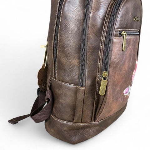 COFFEE BROWN PU Leather Cotton Road Backpack with PROTEA detailing