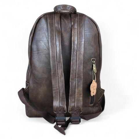COFFEE BROWN PU Leather Cotton Road Backpack with PROTEA detailing