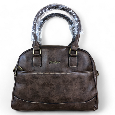 COFFEE BROWN PU Leather Cotton Road Handbag