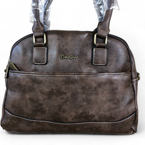 COFFEE BROWN PU Leather Cotton Road Handbag