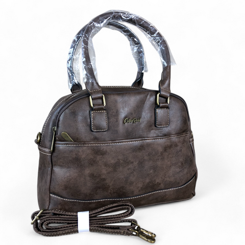 COFFEE BROWN PU Leather Cotton Road Handbag