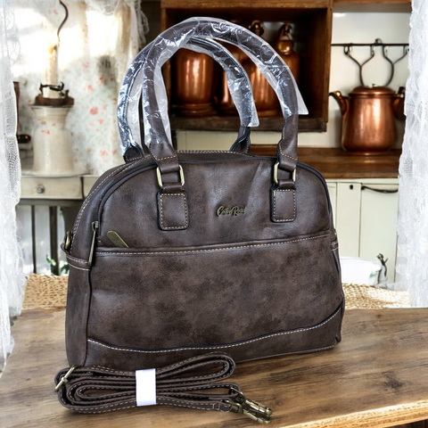 COFFEE BROWN PU Leather Cotton Road Handbag