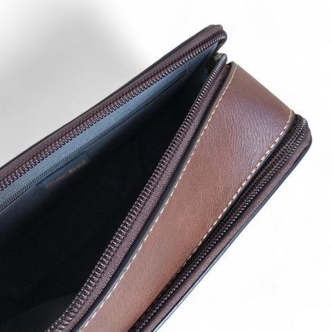 COFFEE BROWN PU Leather Cotton Road Sling Bag with EMBOSSED FLOWERS