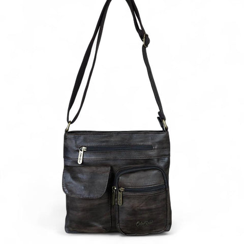 COFFEE BROWN PU Leather Cotton Road Sling Bag with Pockets