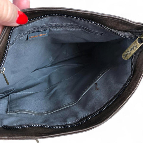 COFFEE BROWN PU Leather Cotton Road Sling Bag with Pockets