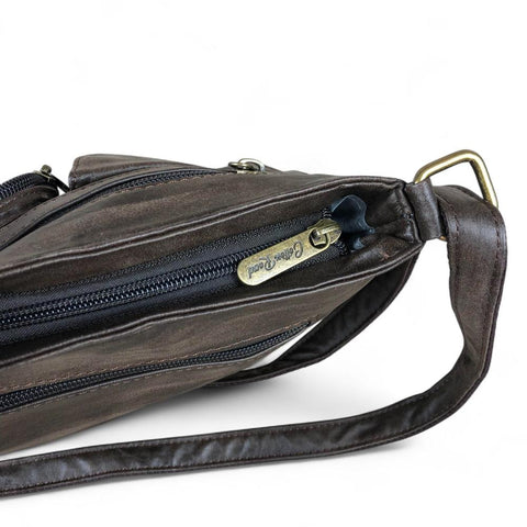 COFFEE BROWN PU Leather Cotton Road Sling Bag with Pockets
