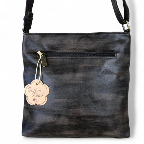 COFFEE BROWN PU Leather Cotton Road Sling Bag with Pockets