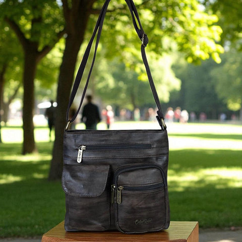 COFFEE BROWN PU Leather Cotton Road Sling Bag with Pockets
