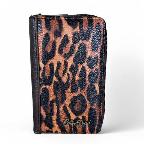 COFFEE YELLOW Medium Cotton Road PU Leather Wallet with LEOPARD Print detailing