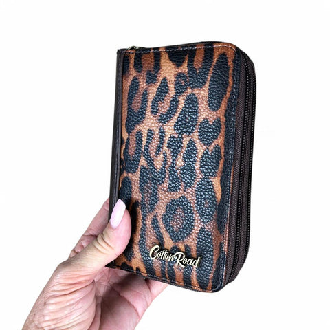 COFFEE YELLOW Medium Cotton Road PU Leather Wallet with LEOPARD Print detailing