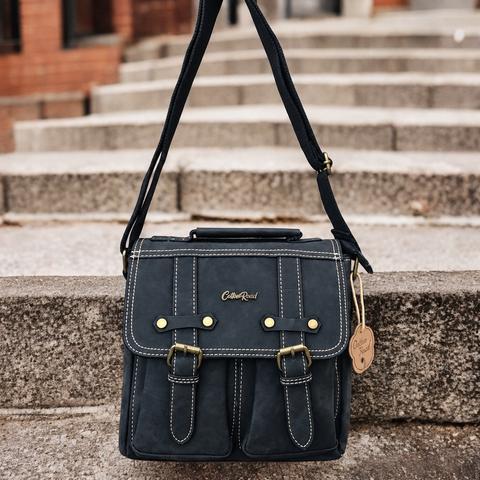 Cotton Road Sling Bag: Black PU Leather Crossbody with Clip Buckle detailing