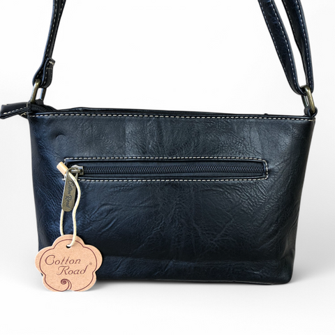 Cotton Road BLACK PU Leather Sling Bag with WINDMILL