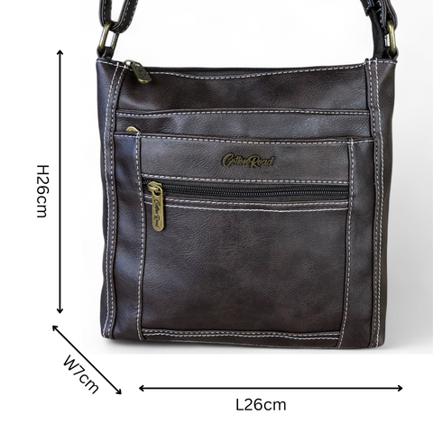 Cotton Road BROWN PU Leather Sling Bag with TOP STITCH