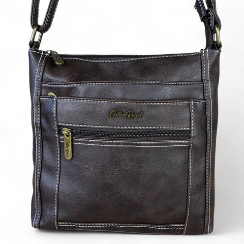 Cotton Road BROWN PU Leather Sling Bag with TOP STITCH