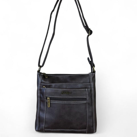 Cotton Road BROWN PU Leather Sling Bag with TOP STITCH