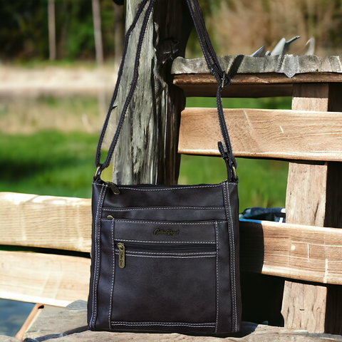 Cotton Road BROWN PU Leather Sling Bag with TOP STITCH