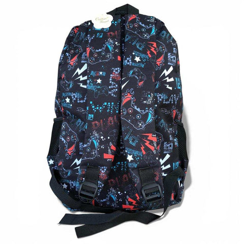 Cotton Road Backpack: BLACK Canvas Backpack and matching PENCIL CASE with GAMING Design