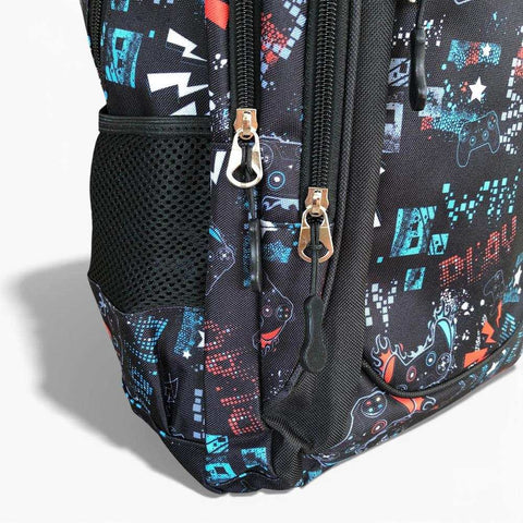 Cotton Road Backpack: BLACK Canvas Backpack and matching PENCIL CASE with GAMING Design