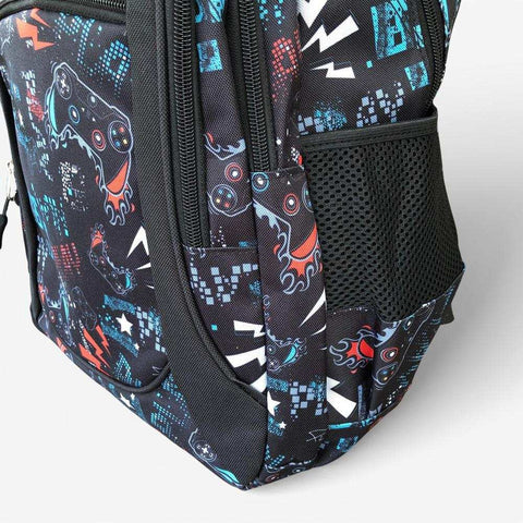 Cotton Road Backpack: BLACK Canvas Backpack and matching PENCIL CASE with GAMING Design