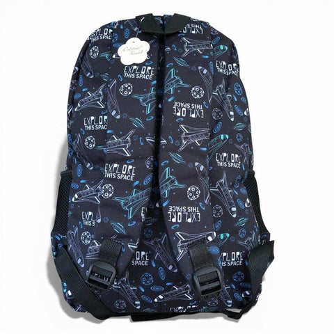 Cotton Road Backpack: BLACK Canvas Backpack and matching PENCIL CASE with SPACE Design