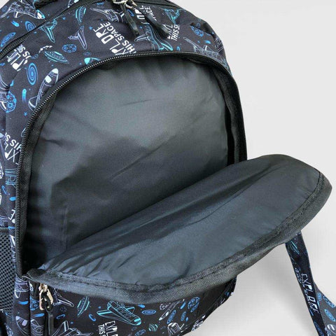 Cotton Road Backpack: BLACK Canvas Backpack and matching PENCIL CASE with SPACE Design