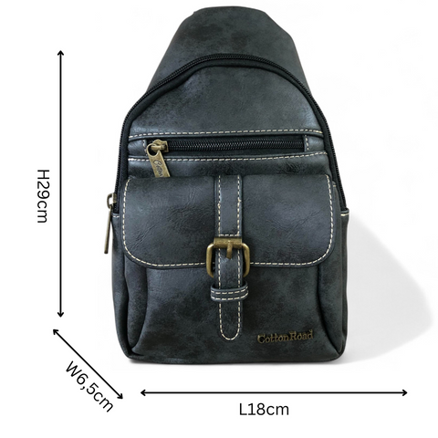 Cotton Road Backpack: BLACK PU Leather Cross Body Bag / Mini Backpack