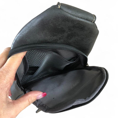 Cotton Road Backpack: BLACK PU Leather Cross Body Bag / Mini Backpack