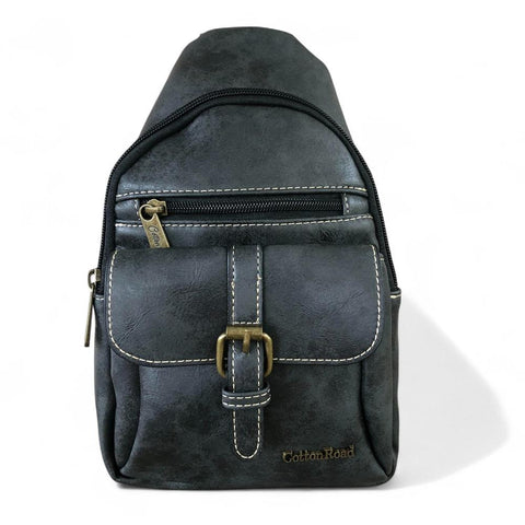Cotton Road Backpack: BLACK PU Leather Cross Body Bag / Mini Backpack