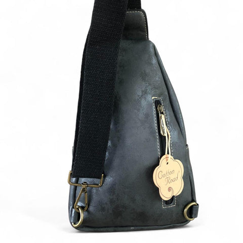 Cotton Road Backpack: BLACK PU Leather Cross Body Bag / Mini Backpack
