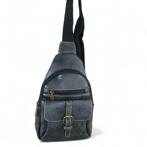 Cotton Road Backpack: BLACK PU Leather Cross Body Bag / Mini Backpack