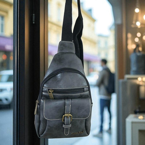 Cotton Road Backpack: BLACK PU Leather Cross Body Bag / Mini Backpack
